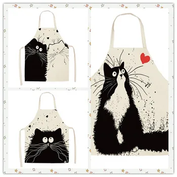 

1Pcs Kids Kitchen Apron Cute Cartoon Cat Printed Sleeveless Cotton Linen Aprons for Men Women Home Cleaning Tools 47*38cm
