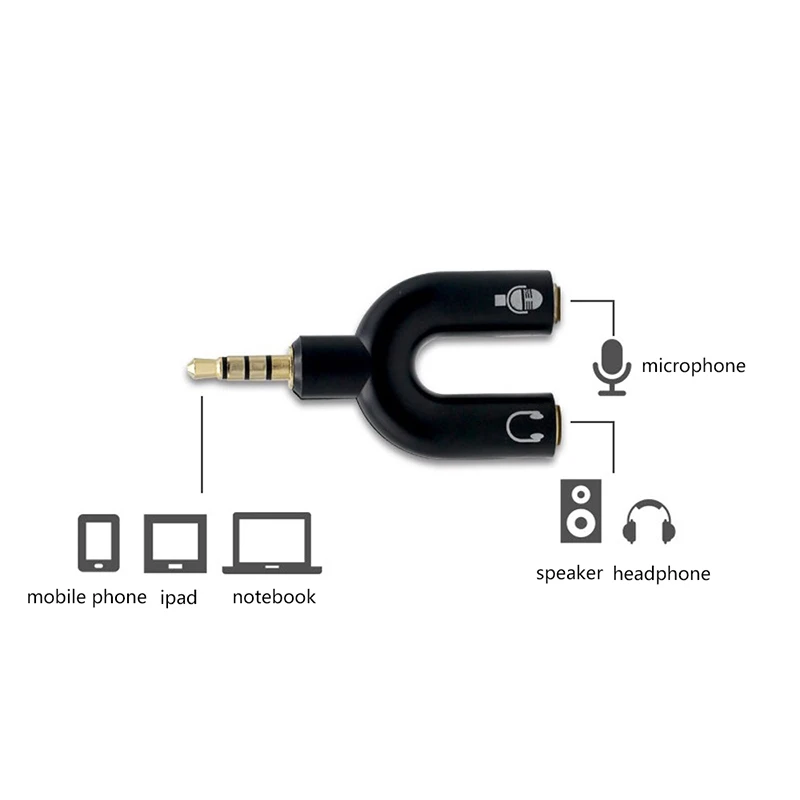 Top Quality U shape Earphone Adapter Converter 3 5MM 2 in 1 Stereo Audio Splitter Converter For Mic Headphone Computer Mobile