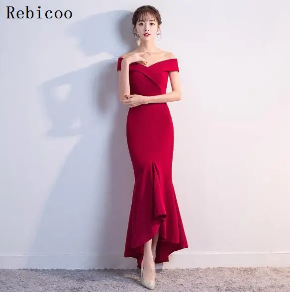 Формальные с v-образным вырезом бордовые платья длиной до щиколотки robe de soiree вечерние платья для ночного клуба Vestido - Color: Burgundy
