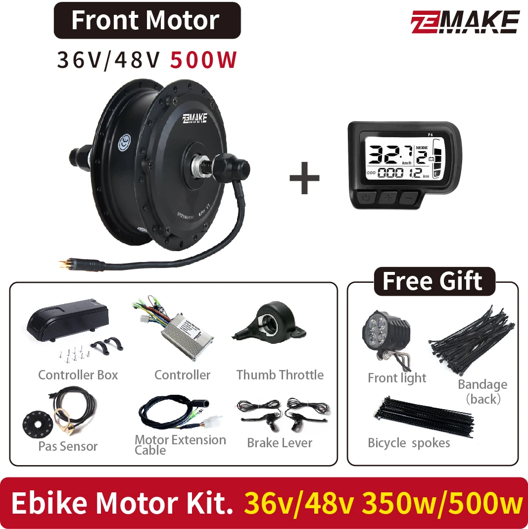 Ebike Motor Kit High Speed Brushless Gear Hub 36V 48V 350W 500W Electric Bike Conversion Front Cassette Rear displayp6 ZEMAKE