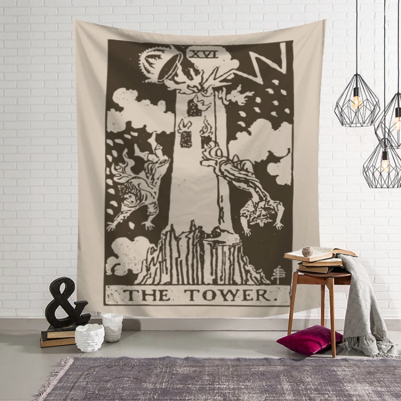 

Northern Europe Ins Wall Cloth Tapestries Art Tarot Black And White Pattern Printed Wall Hanging Tapestry Home Decor Yoga Mat