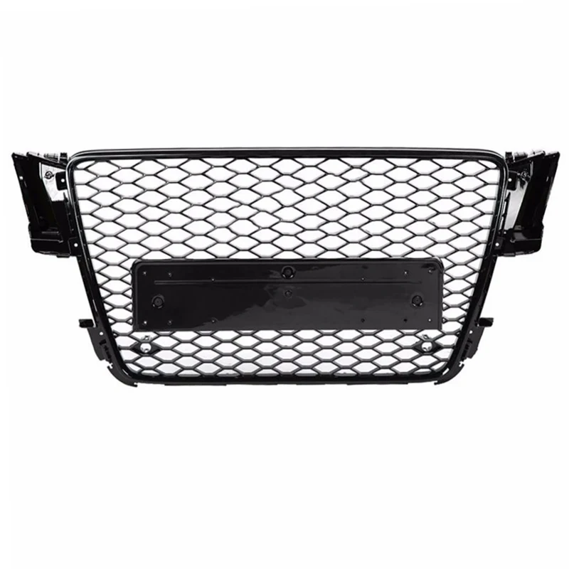 For RS5 Style Grill For Audi A5 S5 B8 2008-2011 Pre-Facelift ABS Glossy Black Hex Mesh Racing Grille Front Bumper Hood Cover