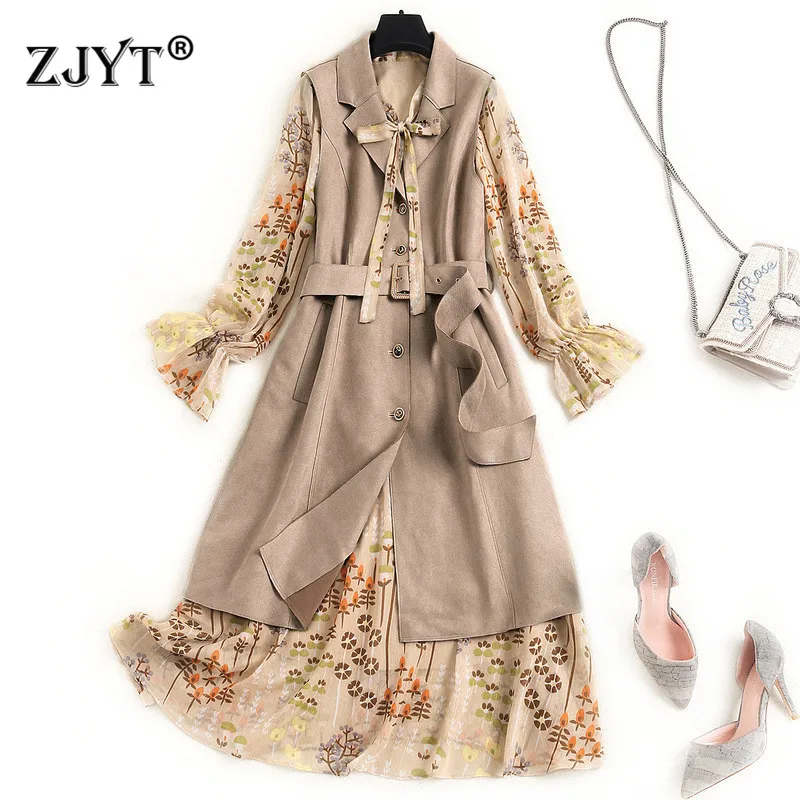 Женское шифоновое платье средней длины дизайнерское из двух предметов с длинным