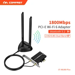 Carte réseau sans fil double bande WiFi 6 adaptateur MT7921, jeu de puces BT 2.4 802 Mbps pci e bluetooth 5.2 1800G/5Ghz CF AX180. 11ac/ax 