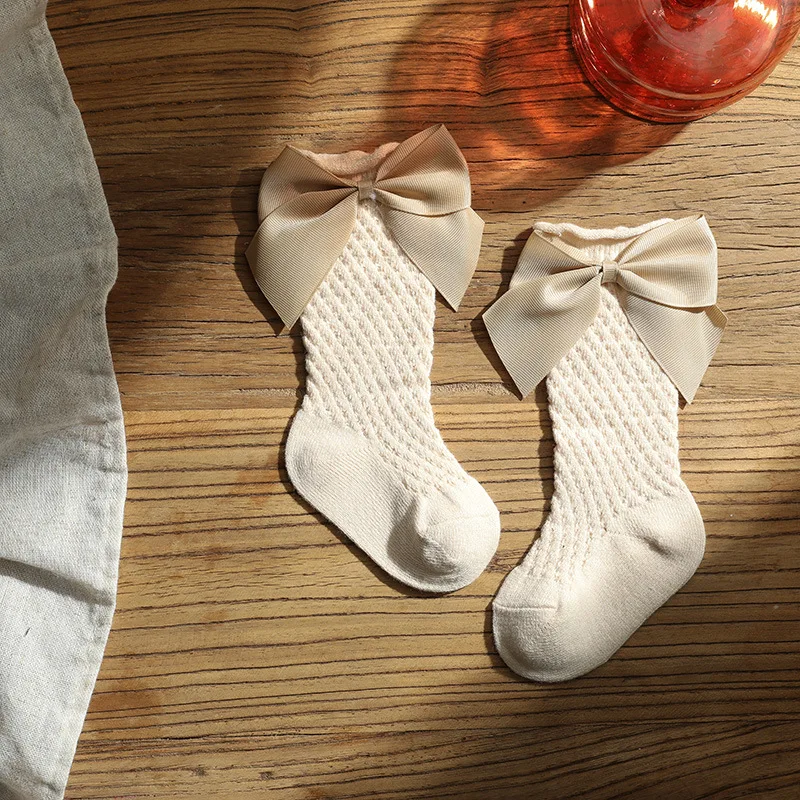 Children Big Bow Socks Kids Girls Princess Toddlers Long Knee High Socks Hollow Out Baby Floor Spanish Pineapple Style Socken
