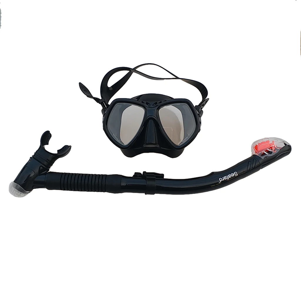 Professional Snorkeling Set Pro Quality Mask and Snorkel Wide View Mask Dry Top Snorkels for Women Men - Цвет: Black