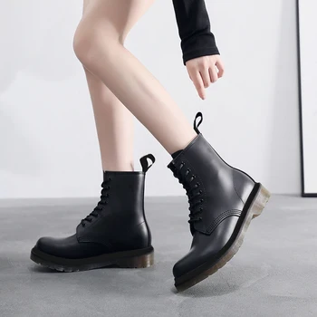 

8-Eye Boots Women Leather Platform Doc Plus Size 35-46 Winter Ankle Boot Martins Casual Motorcycle Shoes Fashion Women Boots New