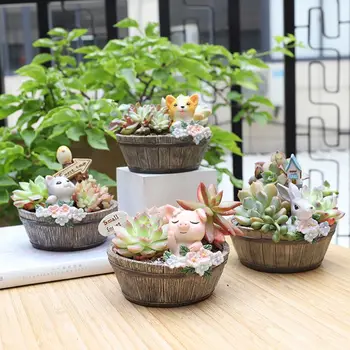 

3 Types Cute Animal Meaty Flower Pot American Country Style Succulent Pots Resin Mini Flower Pots Fashion Flower Pots & Planters