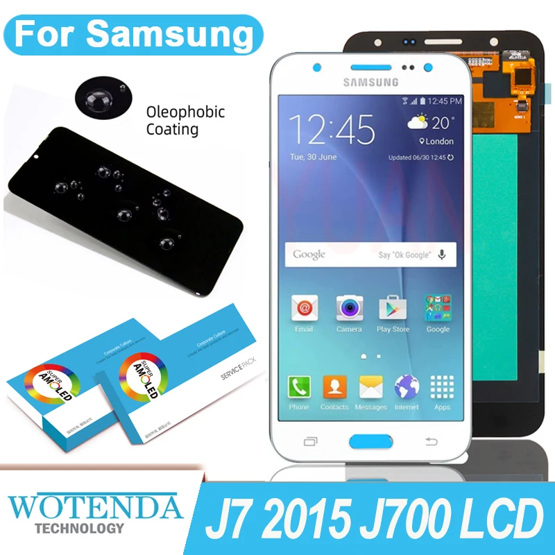 100% Оригинальный Amoled 5 ''дисплей для Samsung Galaxy J7 2015 J700 J700F Полный ЖК сенсорный