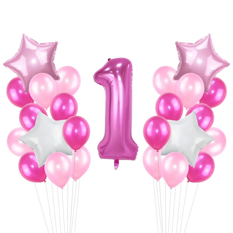 Вечерние украшения для девочек My one Year, товары для первого дня рождения, розовая тема, 1 цифра, шар из фольги, бумажные баннеры, вечерние