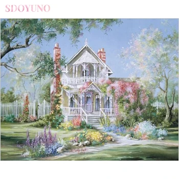 

SDOYUNO frame DIY painting by numbers kits for adults European pastoral HandPainted acrylic paint set Unique Gift For Home Decor