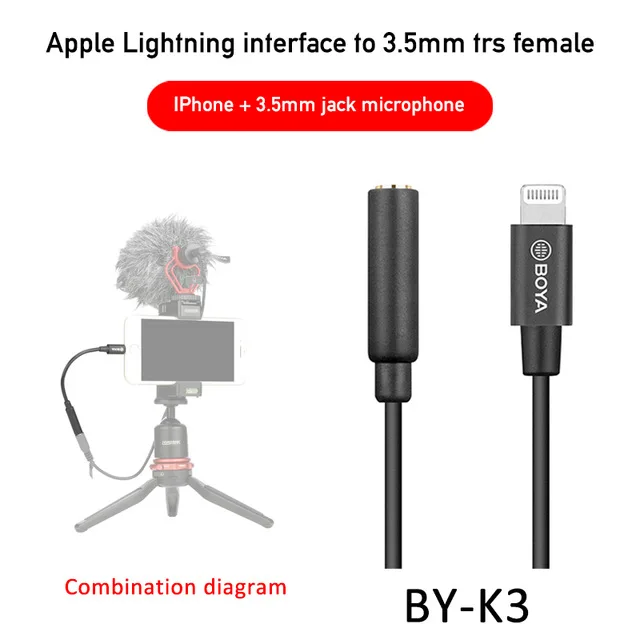 BOYA BY-K1 K2 K3 K4 K5 BY-K6 3.5mm TRS to Lightning/Typec Apple Android phone audio cable for microphone phone extension cable mics Microphones