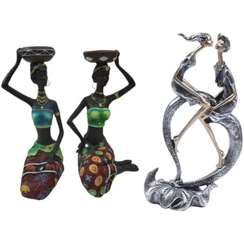 

1 Pcs Kiss Couple Lovers Statue Figurine Home Decoration & 1 Pair Home African Women Resin Statue Candlestick