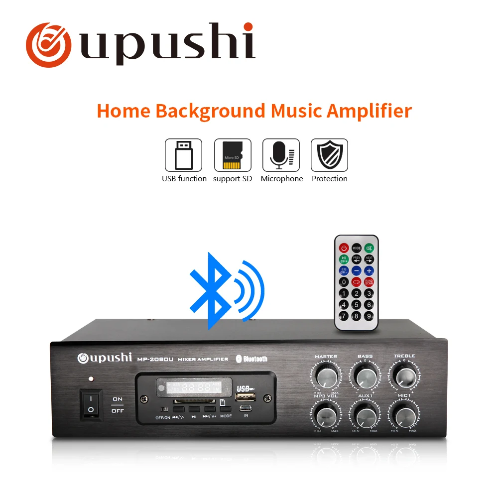 Oupushi MP-2080U и CE502 система общественного адреса Bluetooth усилитель мощности и потолочное оборудование для динамиков для дома и магазинов
