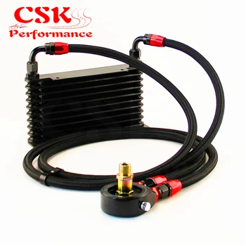 

Universal 10 Row AN8 Oil Cooler 260x133x32mm + Filter Adapter Hose End Kit Black