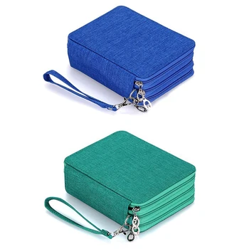 

2pcs School Pencil Case Oxford Pen Bag 72 Holes Large Pencil Case Multi Layer Waterproof Box - Blue & Lake Green