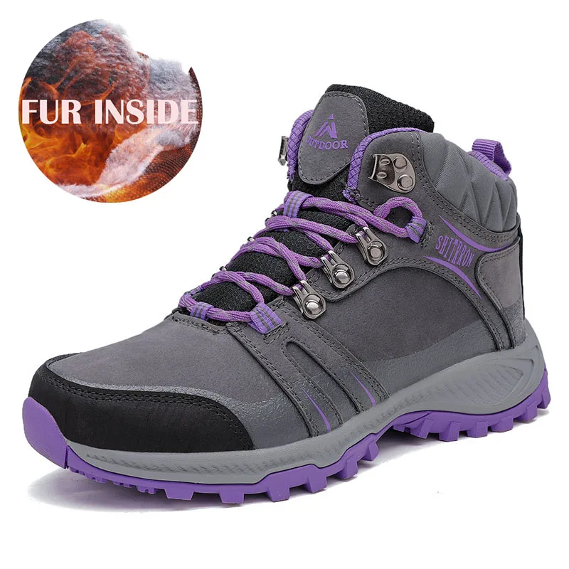 Fur Purple Высокое качество унисекс походная обувь новая осень зима бренд уличная Мужская Спортивная крутая Треккинговая горная Женская альпинистская спортивная обувь - Цвет: Fur Purple