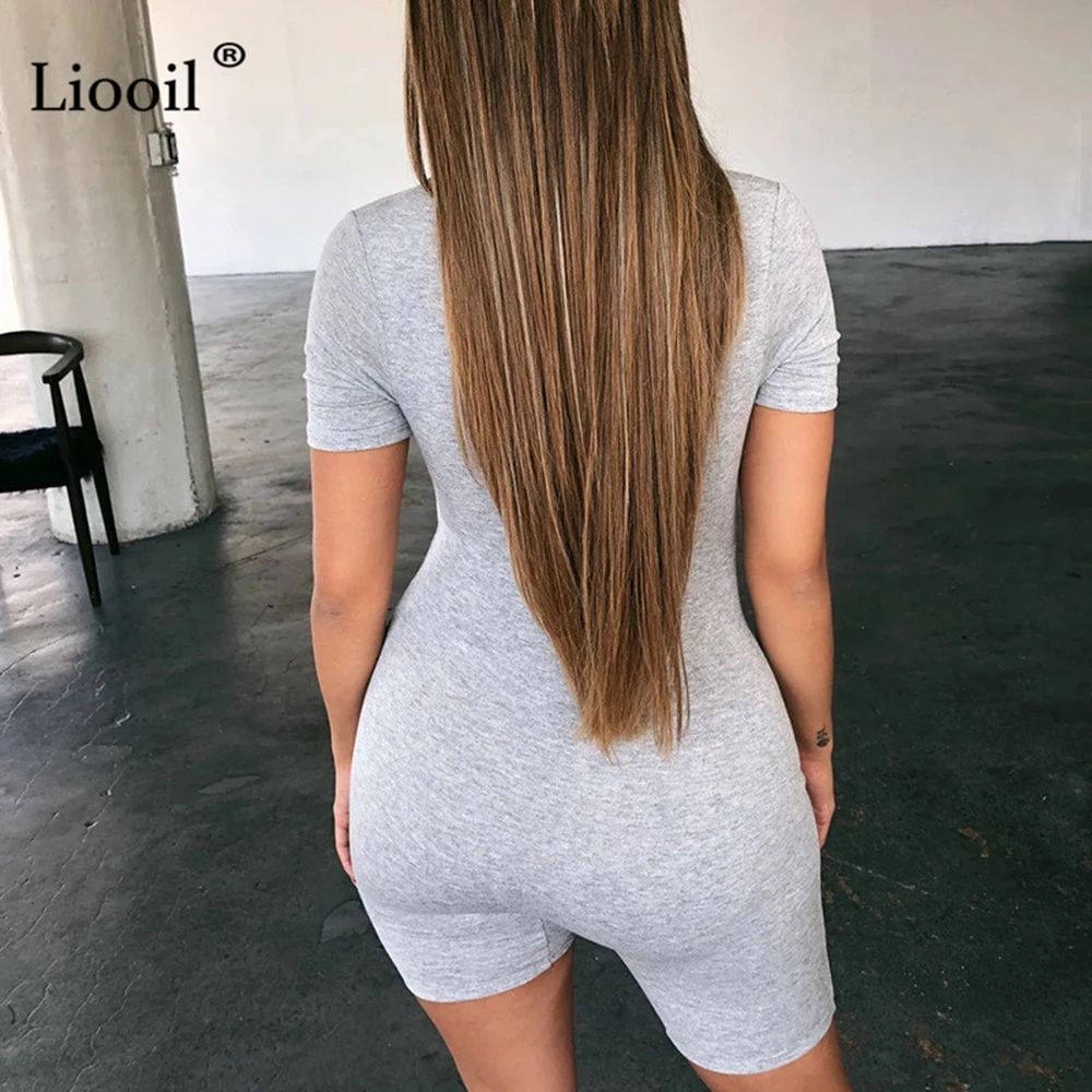 Liooil, черный, серый, Облегающий комбинезон, женская одежда с обеих сторон, сексуальный комбинезон, осень, на молнии, вечерние, Клубные комбинезоны, комбинезоны, шорты