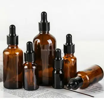 

10pcs 5ml to 100ml Brown Glass Dropper Bottle Reagent Pipette with Black suction head for school experiment