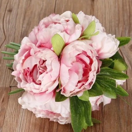 Pink 5PCS/Bouquet Pink Silk Peony Artificial Flowers PE Foam Flowers Bride Bouquets Home Wedding Decor Valentines Day DIY Supplies - Цвет: Pink