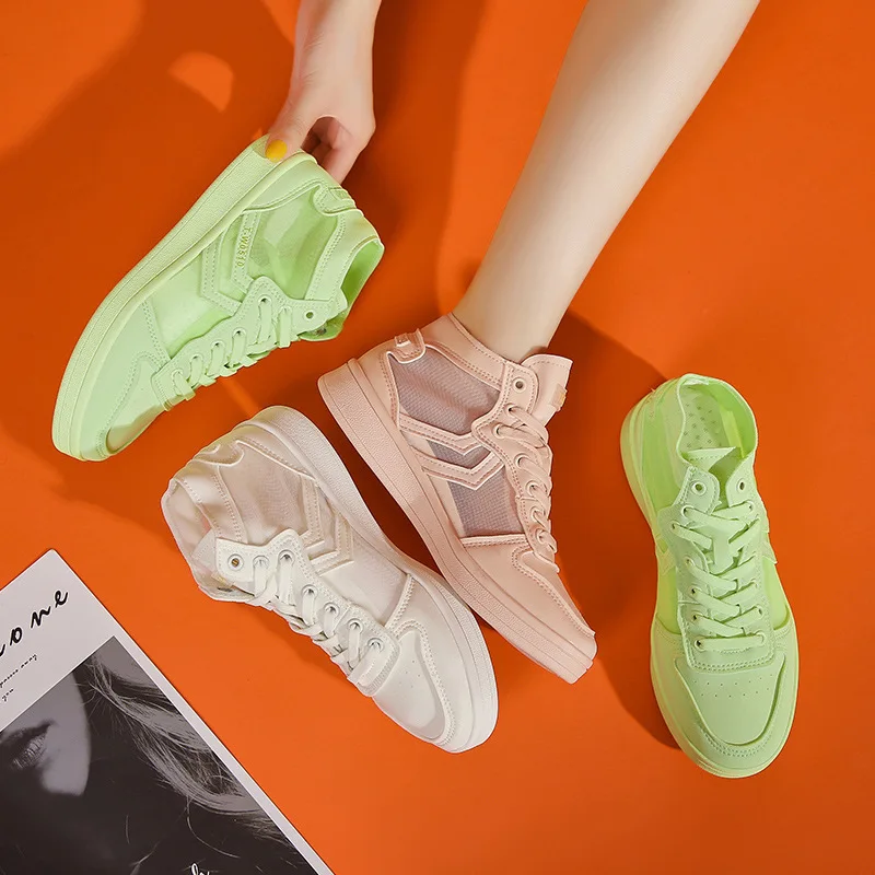 

Punched Sheet Yarn Hip Hop High Shoes Women's 2019 Summer Casual Lycra Punched Sheet Students Shoes Hip Hop Non-Slip Shoes