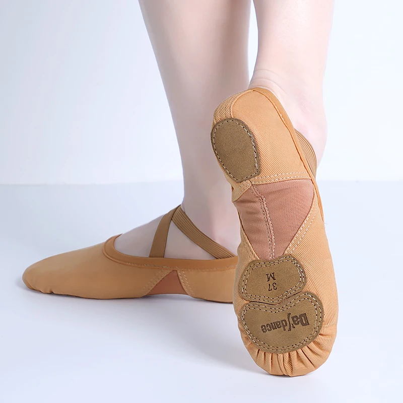 Chaussures de ballet professionnelles à trois l'offre elles fendues pour femmes et filles, chaussures de danse de ballerine, pantoufles d'épissure en maille de tissu commissionné