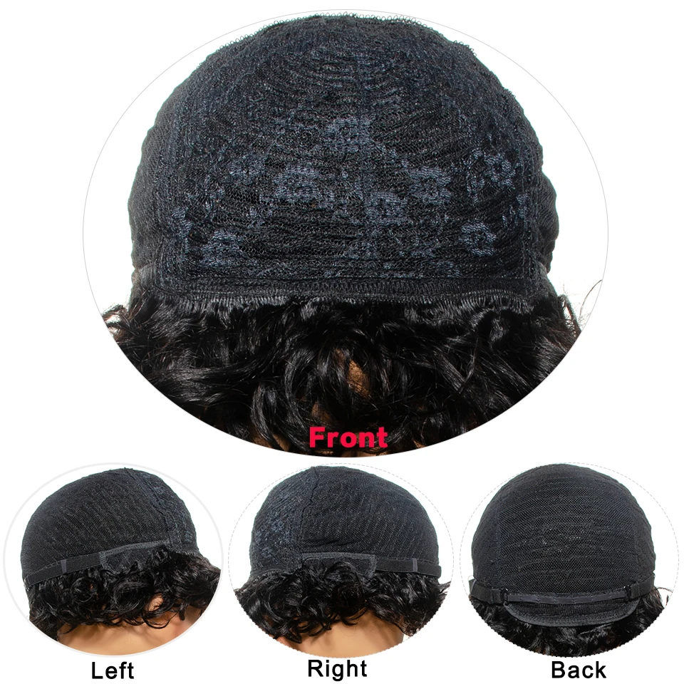 Short Human Hair Wigs Pixie Cut Wig With Bangs Brazilian Loose Curly Full Machine Made Wigs For Women Remy Hair 0051
