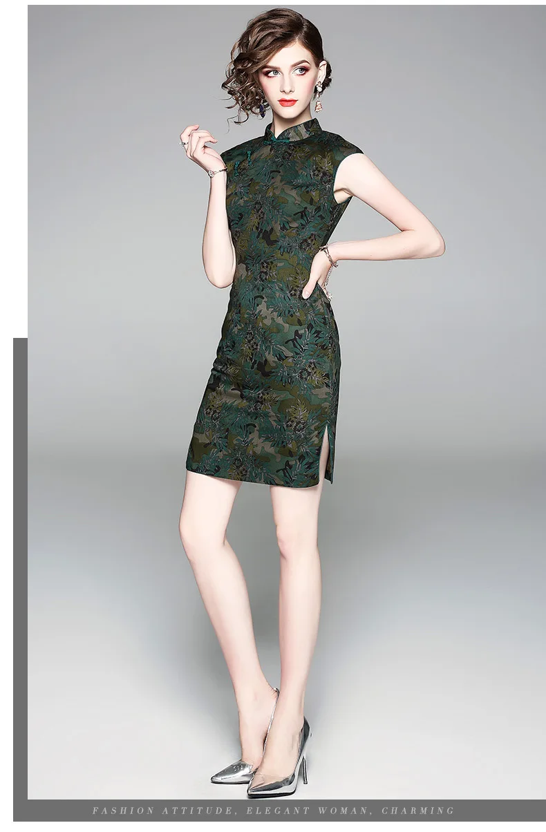 Летнее платье для мамы cheongsam, весна, китайский стиль, сексуальные ретро платья, хлопок, женское элегантное платье-карандаш с принтом, вечерние платья