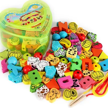 

Wooden Beads Game For Kids String Toys Wood Blocks Baby Early Educational Toys Montessori Numbers Letters Cartoon Animal Toy