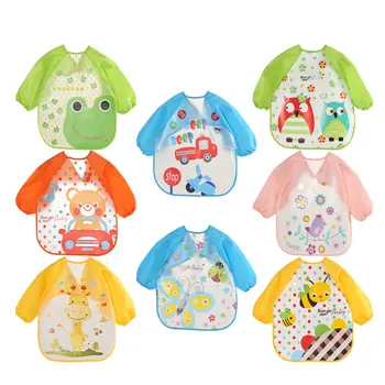 

36 Colors Cartoon Cute Animals Baby Bibs Waterproof Colorful Children Bib Full Sleeve Bibs Kids Apron Long Sleeve Feeding Bibs