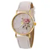 Rose Flower Round Dia Watch Women Elegant Watches Faux Leather Band Arabic Number Quartz Wristwatch Montre Femme Christmas Gift 1