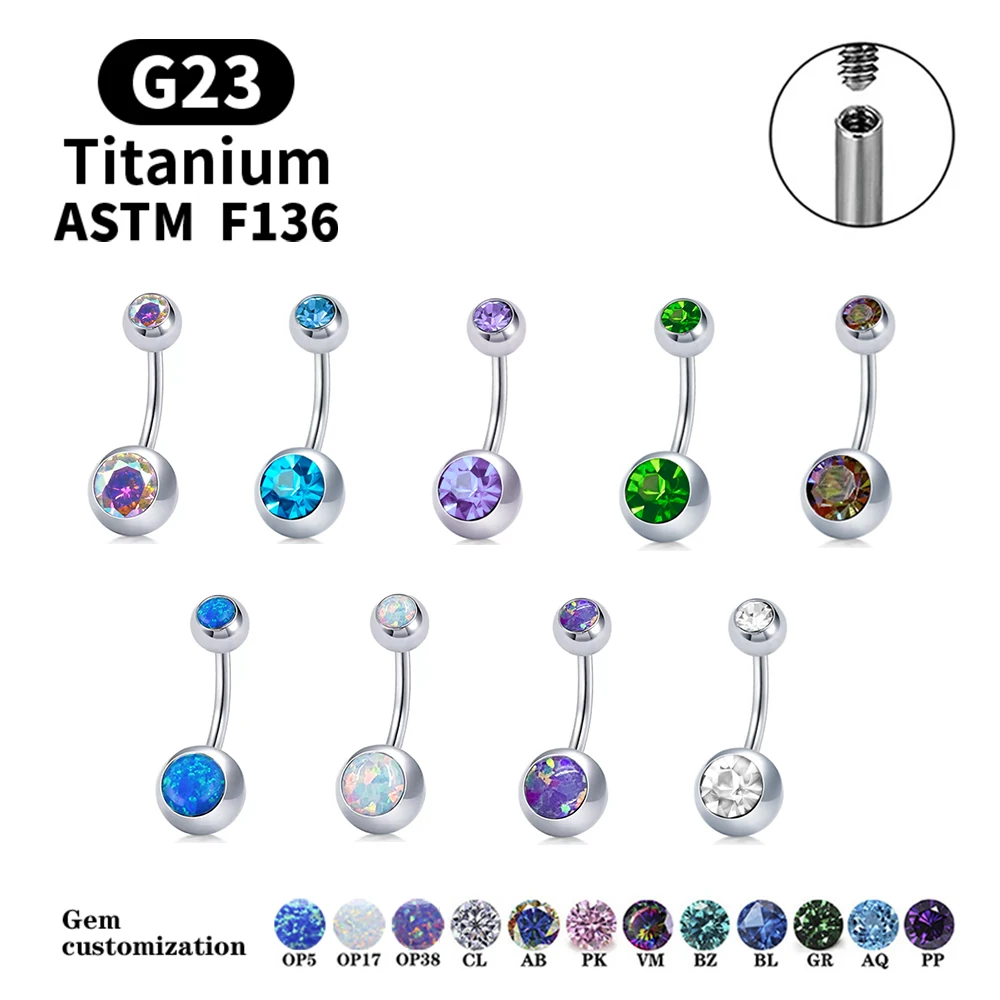 Trendy 14G Innengewinde Frauen Sexy Bauchnabel Ring G23 Ti6AL4VELI Nabel Piercing Kommt Mit Coloful Zirkon Opal – Detail 2