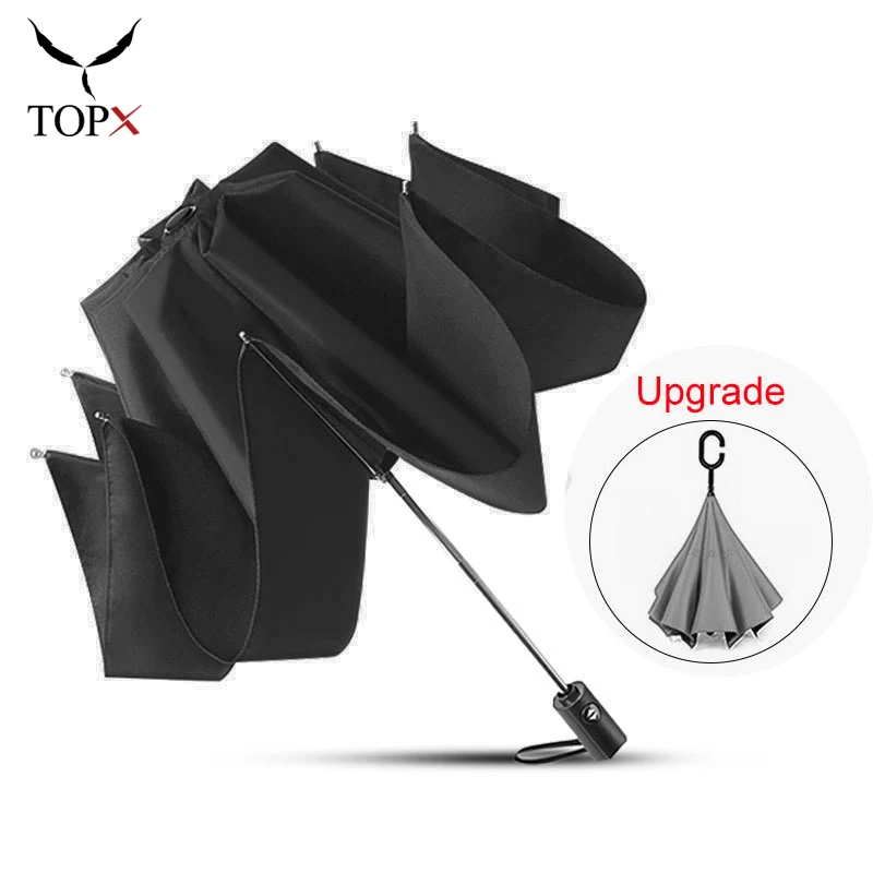 New Reverse Umbrella Automatic 3Folding Strong Windproof Big Rain Women Business Umbrellas Men Waterproof Car Paraguas | Дом и сад