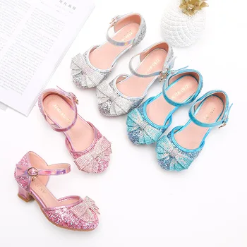 

Disney student high-heeled color princess sandals non-slip soft bottom shoes sequins casual shoes dance show bow shoes