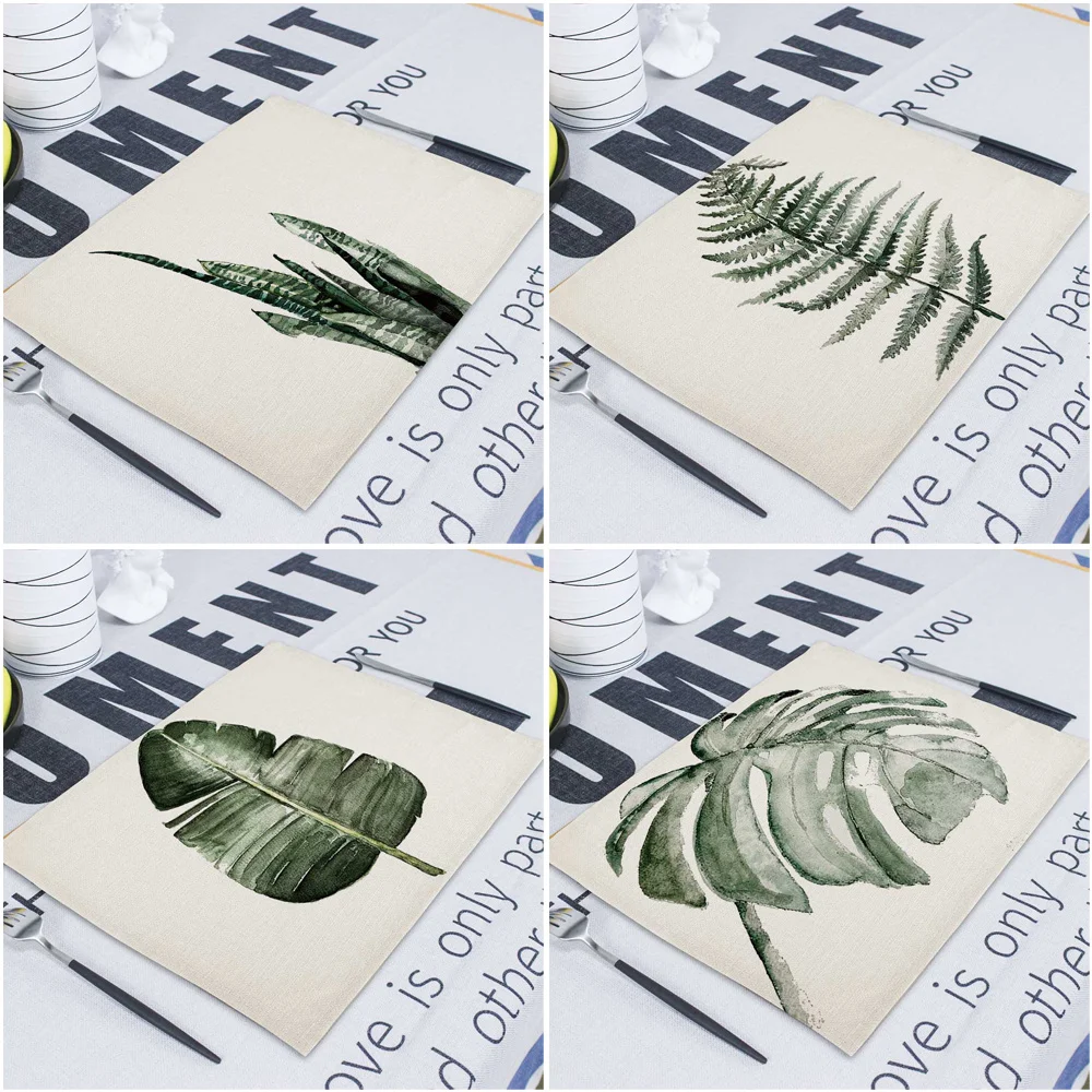 Green Leaf Napkins 42X32cm Linen Tea Towels Matting Napkin Cloth for Table Dish Napkin Towel Wedding Guardanapo Tecido Serwetki