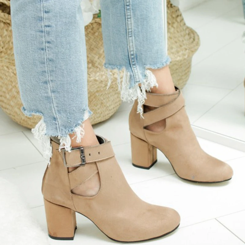 

LOOZYKIT 2019 New Spring Autumn Women Boots Ladies Pointed Toe Square Heel Bota Feminina Winter Shoes Botines Mujer
