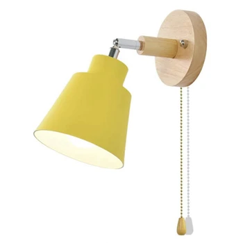 

Nordic Wooden Wall Lamp Bedside Wall Lamp Sconce Wall Light for Bedroom Corridor with Zip Switch Rotatable (Yellow)