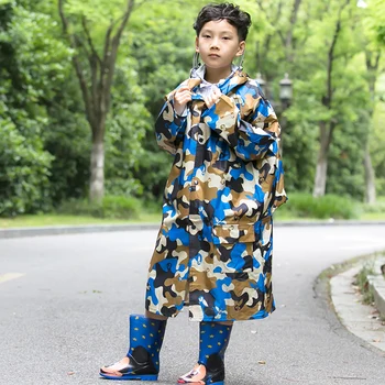 

Space children's raincoat poncho baby raincoat camouflage big hat eaves face boys and girls with schoolbag bit raincoat