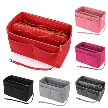 

Portable cosmetic bag for Women Felt Cloth makeup bag Large Capacity girl travel Makeup bag With removable wallet handbags
