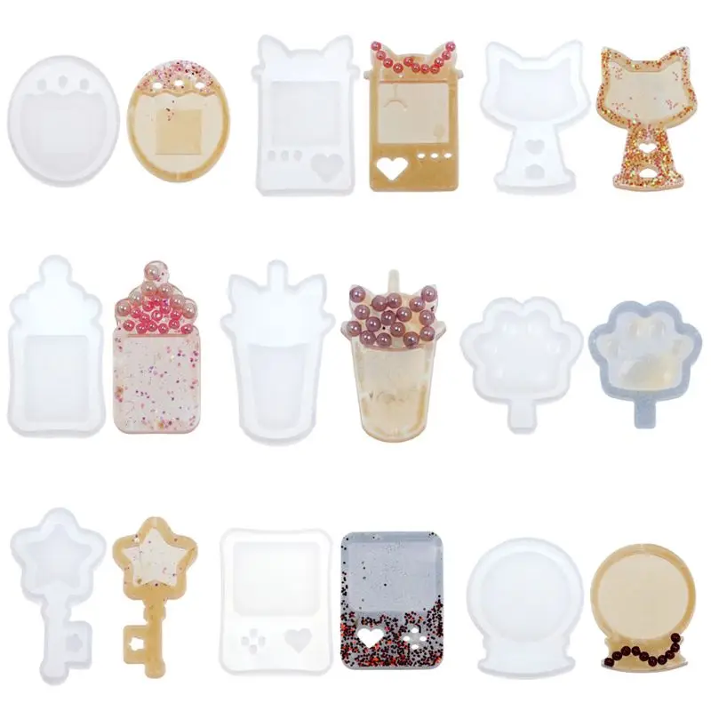 

9 Styles Resin Shaker Molds Set Game Consoles Bottle Cat's Paw Crystal Ball 9 Silicone Trays Molds Kit with 5 Seal Films