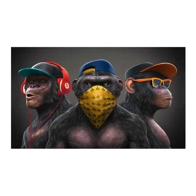 Canvas Poster 3 Monkeys Poster Cool Graffiti Street Art Canvas Painting Wall Art for Living Room Home Decor Posters and Prints JL288-12