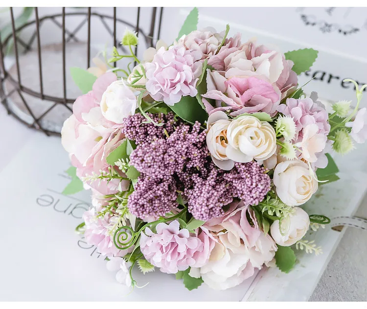 1Bundle Nordic Simulation Bouquet Fake Flower Rose Peony Silk Bouquet Living Room Decoration Table Holding Floral Plastic Flower