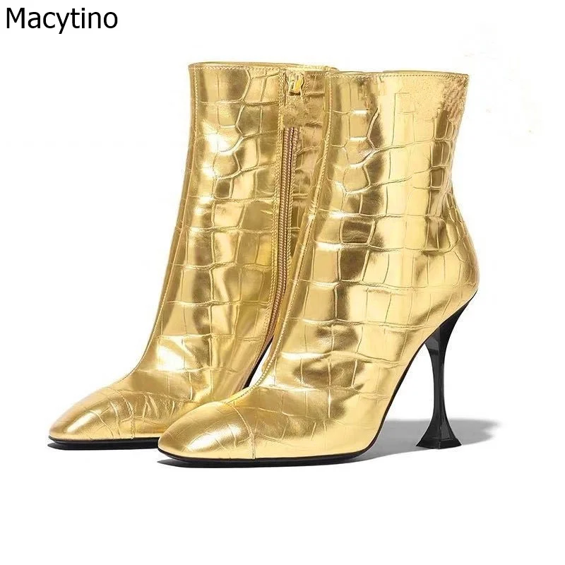 

2019 Spring/Autumn New High Heel Ankle Boots Shoes 9cm Woman Gold Snake Sexy Night Club Boots Chic Female Boots Party Shoes