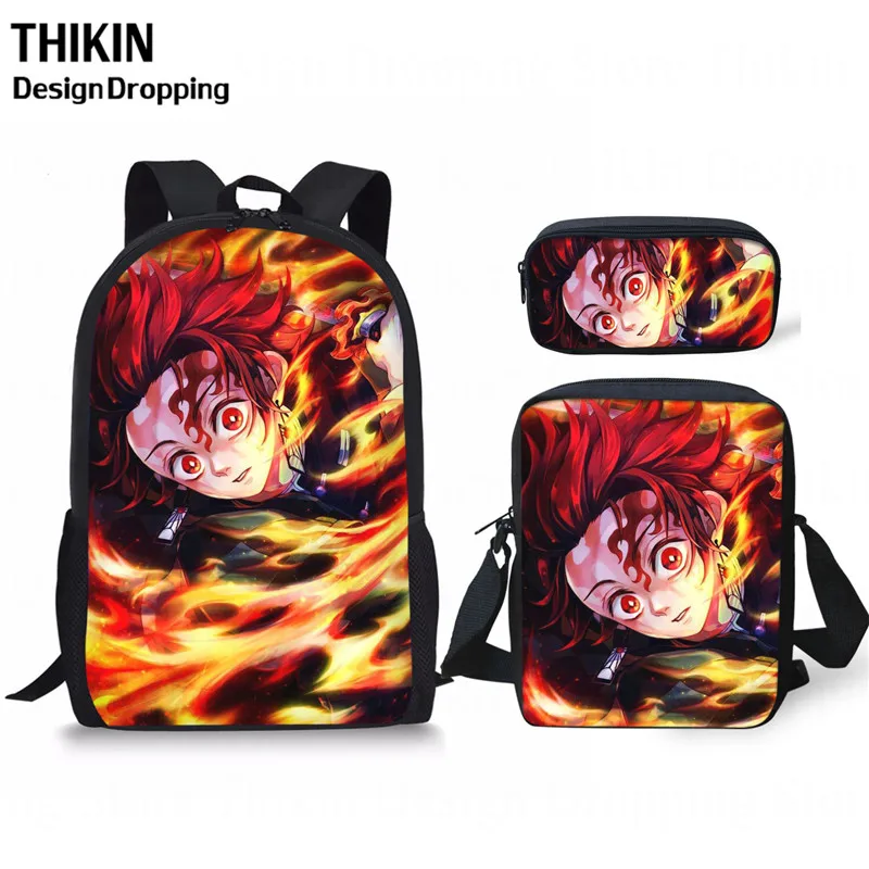 as picture THIKIN 3 шт. школьная сумка в стиле аниме наборы Demon Slayer Мультфильм Дети Рюкзаки Kamado Tanjirou Nezuko подростков мальчиков девочек ежедневно Книга сумка - Цвет: as picture