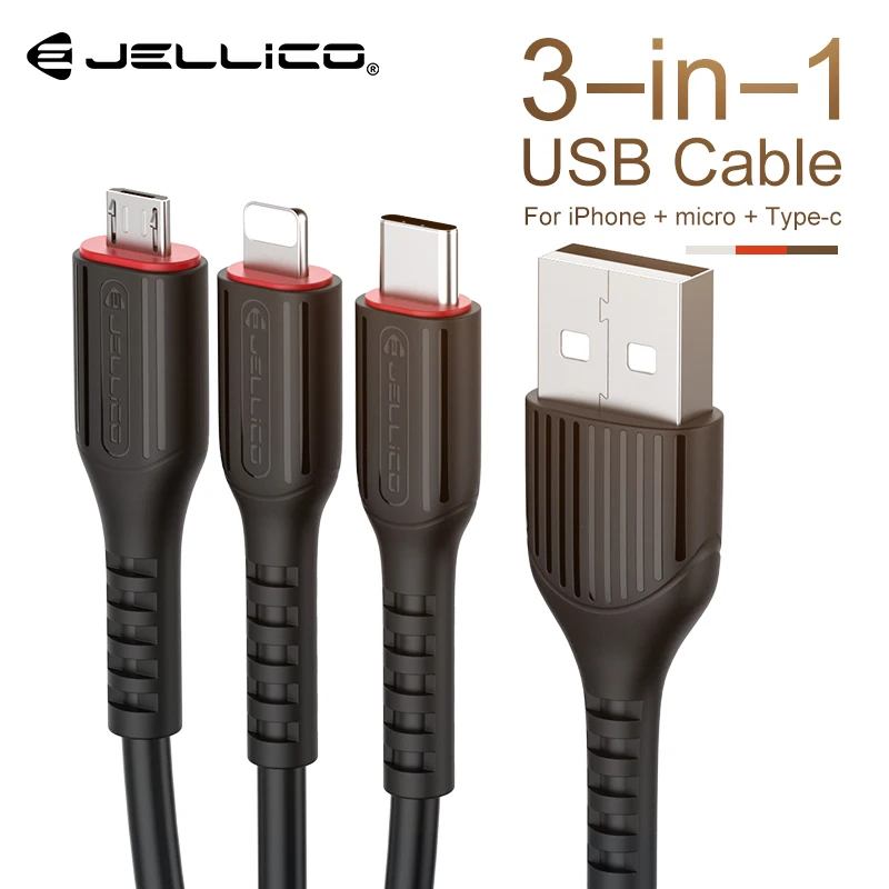 Jellico USB кабель для iPhone XS X 8 7 6 зарядное устройство 3 в 1 Micro USB кабель для Android USB TypeC кабели для мобильных телефонов без светодиодный