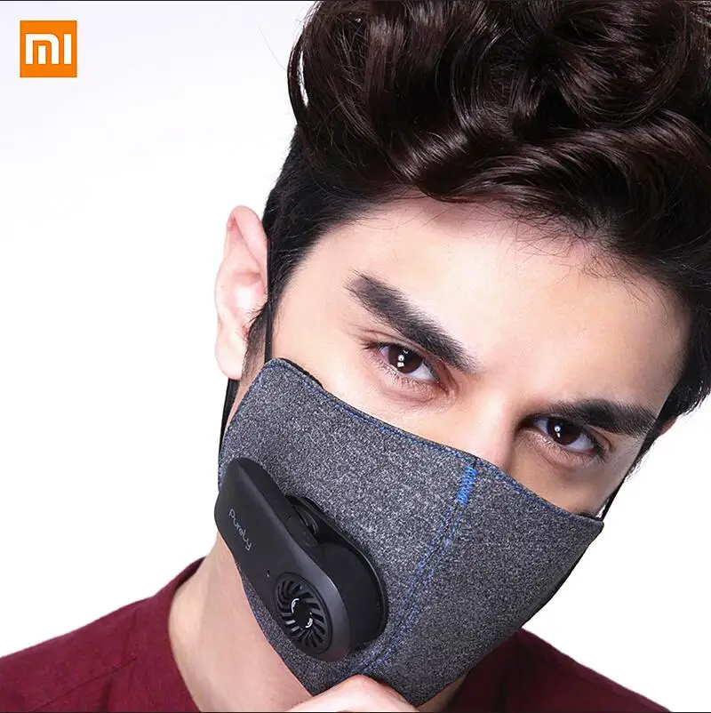 Дешевые Xiaomi чисто анти-загрязнения воздуха маска с PM2.5 550mAh Battreies перезаряжаемый фильтр с вентилятором для спорта для мужчин и женщин - Цвет: black
