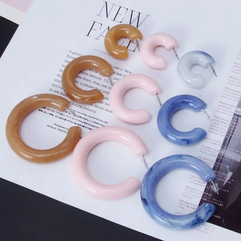 

Solid Acrylic Resin Big Open Hoop Earrings Large Circle Studs For Women Jewelry E15E