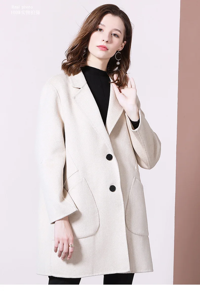 Новая шерстяная куртка Женская двусторонняя кашемировая верхняя одежда высокого класса средней и длинной формы темперамент