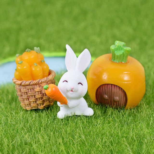 Rabbit Model Cartoon Animal Figurine Dollhouse Miniature Fairy Home Garden Decoration Resin Mold Easter Desktop Craft