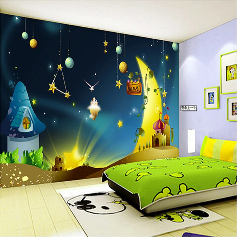 Custom 3d Mural Wallpaper Cartoon Moon Starry Sky Landscape Wallpaper Kids  Bedroom Backdrop Wall Decor Papel De Parede Infantil - Wallpapers -  AliExpress